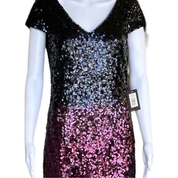 MARINA Sequin Embellished Ombré Flounce Hem Midi Dress size 8. - Picture 3 of 7